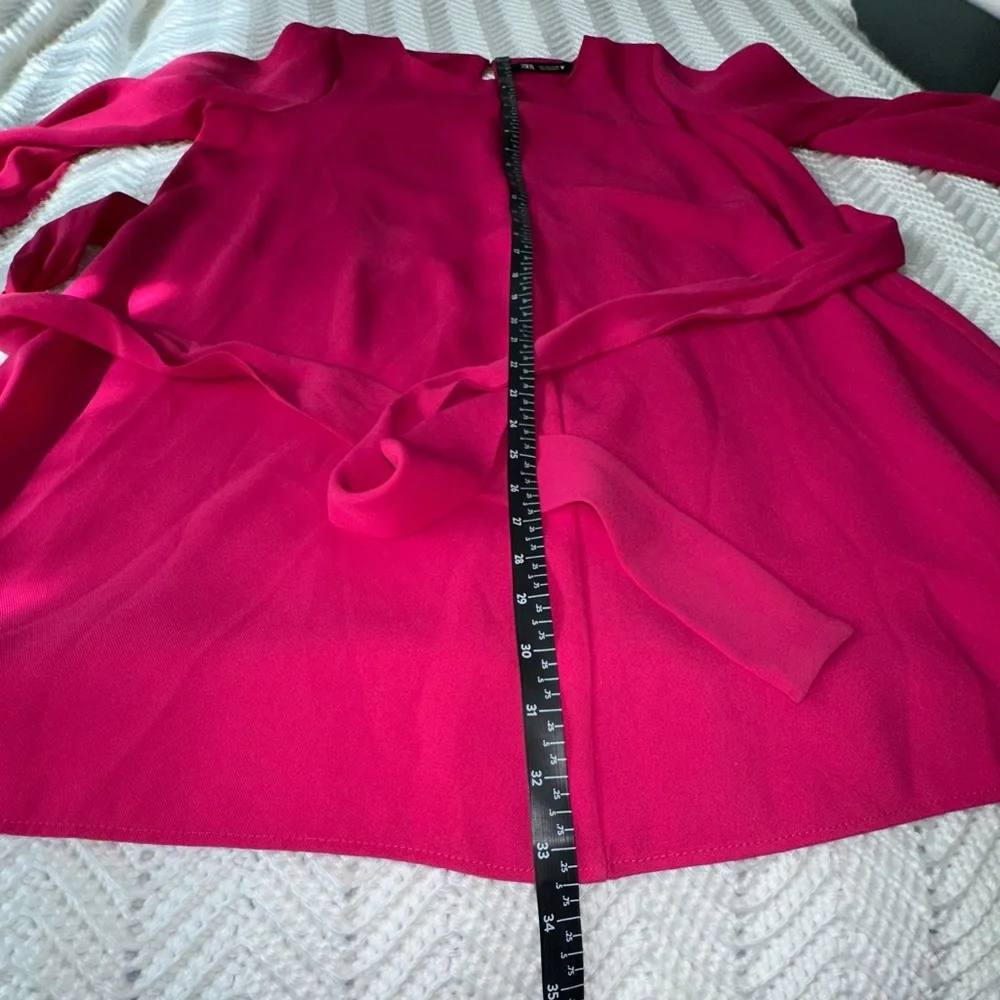 Women's Zara Pink Fuchsia Flowy Dress with  Tie - Large - Picture 4 of 5